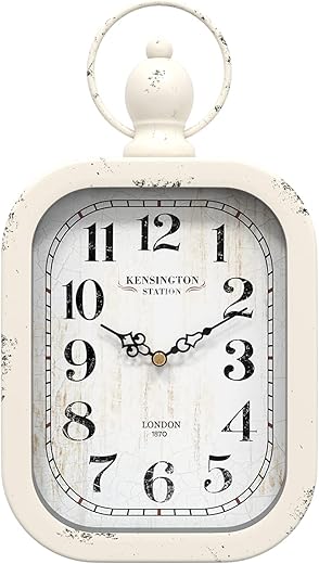 Menterry Small Retro Rectangle Wall Clock, White Antique Vintage Style, Battery Operated Silent Decor Wall Clocks for Farmhouse,Bedroom,Kitchen,Bathroom (11" H x 6.1" W)