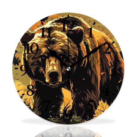 MEOSLZUT 10 inch Round Wall Clock,Bear in The Strange forest Attractive,Silent Non Ticking Wall Clocks for Living Room Kitchen Bedroom