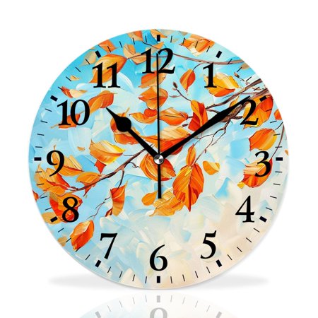 MEOSLZUT 10 inch Round Wall Clock,Beautiful Colorful Autumn Tree Picture Elaborate,Silent Non Ticking Wall Clocks for Living Room Kitchen Bedroom