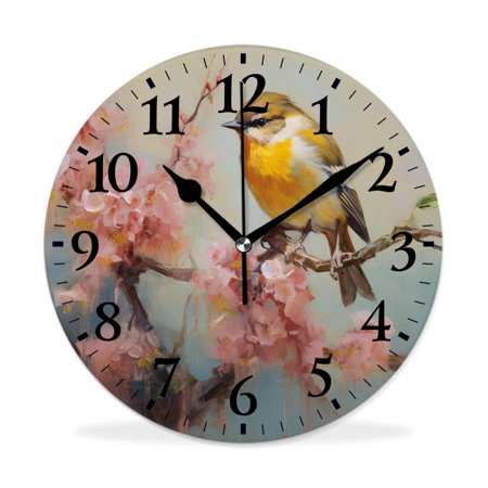 MEOSLZUT 10 inch Round Wall Clock,Bird and Vintage Letter Nice Pattern,Silent Non Ticking Wall Clocks for Living Room Kitchen Bedroom