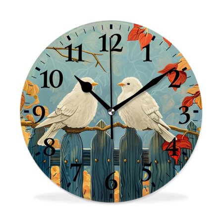 MEOSLZUT 10 inch Round Wall Clock,Birds in The Garden Chic,Silent Non Ticking Wall Clocks for Living Room Kitchen Bedroom