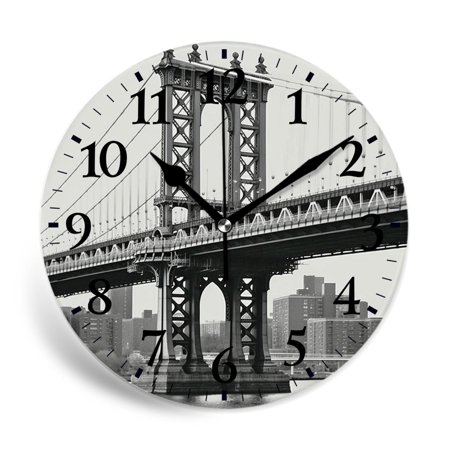 MEOSLZUT 10 inch Round Wall Clock,Bridge of New York Vintage East River Cute Pattern,Silent Non Ticking Wall Clocks for Living Room Kitchen Bedroom