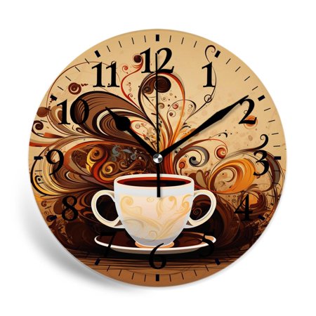 MEOSLZUT 10 inch Round Wall Clock,Coffee Bean Coffee Picture,Silent Non Ticking Wall Clocks for Living Room Kitchen Bedroom