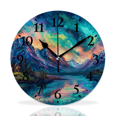 MEOSLZUT 10 inch Round Wall Clock,Colored Aurora Multicolor,Silent Non Ticking Wall Clocks for Living Room Kitchen Bedroom