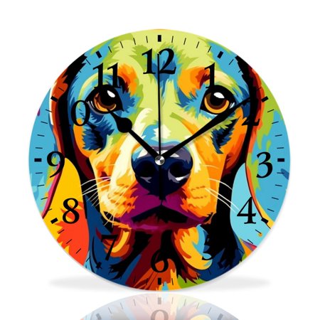 MEOSLZUT 10 inch Round Wall Clock,German Shepherd Cute Drawing,Silent Non Ticking Wall Clocks for Living Room Kitchen Bedroom