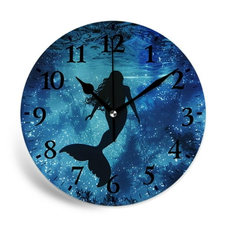 MEOSLZUT 10 inch Round Wall Clock,Ocean Mermaid Underwater Bubble Spiral Bright Sunshine Elegant,Silent Non Ticking Wall Clocks for Living Room Kitchen Bedroom