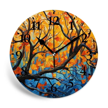 MEOSLZUT 10 inch Round Wall Clock,Oil Painting Landscape Colorful Autumn Maple Trees Pattern,Silent Non Ticking Wall Clocks for Living Room Kitchen Bedroom