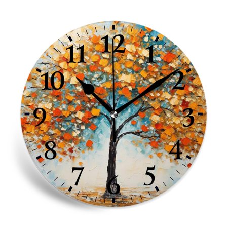 MEOSLZUT 10 inch Round Wall Clock,Oil Painting Landscape Colorful Autumn Maple Trees Creative,Silent Non Ticking Wall Clocks for Living Room Kitchen Bedroom