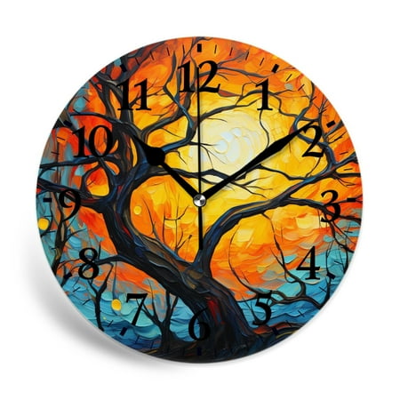 MEOSLZUT 10 inch Round Wall Clock,Oil Painting Landscape Colorful Autumn Maple Trees Exquisite,Silent Non Ticking Wall Clocks for Living Room Kitchen Bedroom