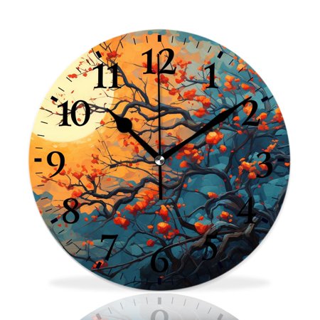 MEOSLZUT 10 inch Round Wall Clock,Oil Painting Landscape Colorful Autumn Maple Trees Design,Silent Non Ticking Wall Clocks for Living Room Kitchen Bedroom