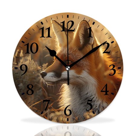 MEOSLZUT 10 inch Round Wall Clock,Red Fox in Nice Sunlight Winter Woodland forest Wild Animal Graceful,Silent Non Ticking Wall Clocks for Living Room Kitchen Bedroom