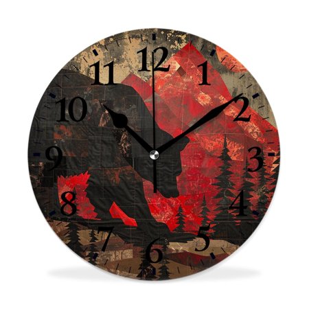 MEOSLZUT 10 inch Round Wall Clock,Rustic Lodge Bears Moose Deers Stunning,Silent Non Ticking Wall Clocks for Living Room Kitchen Bedroom