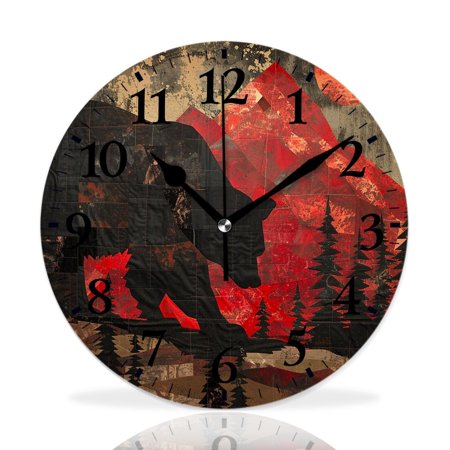 MEOSLZUT 10 inch Round Wall Clock,Rustic Lodge Bears Moose Deers Stunning,Silent Non Ticking Wall Clocks for Living Room Kitchen Bedroom