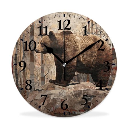 MEOSLZUT 10 inch Round Wall Clock,Rustic Lodge Bears Moose Deers Beautiful,Silent Non Ticking Wall Clocks for Living Room Kitchen Bedroom