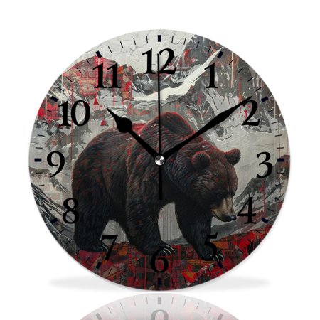 MEOSLZUT 10 inch Round Wall Clock,Rustic Lodge Bears Moose Deers Chic,Silent Non Ticking Wall Clocks for Living Room Kitchen Bedroom