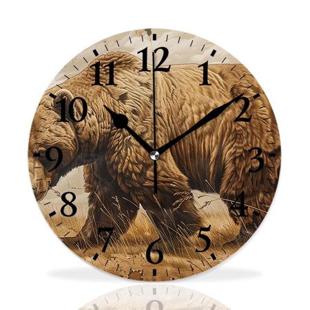 MEOSLZUT 10 inch Round Wall Clock,Vintage Style Wild Wildlife Bear Hand Stunning,Silent Non Ticking Wall Clocks for Living Room Kitchen Bedroom