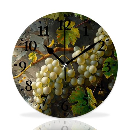 MEOSLZUT 10 inch Round Wall Clock,Vintage Wine Grape Red White Glasses Cute,Silent Non Ticking Wall Clocks for Living Room Kitchen Bedroom