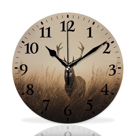 MEOSLZUT 10 inch Round Wall Clock,Whitetail Deer Fawn in Wilderness Countryside Beautiful Pattern,Silent Non Ticking Wall Clocks for Living Room Kitchen Bedroom