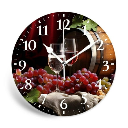 MEOSLZUT 12 inch Round Wall Clock,Red White Wine Bottle Glass Art,Silent Non-Ticking Wall Clock Decor for Home Office Kitchen Living Room Bedroom