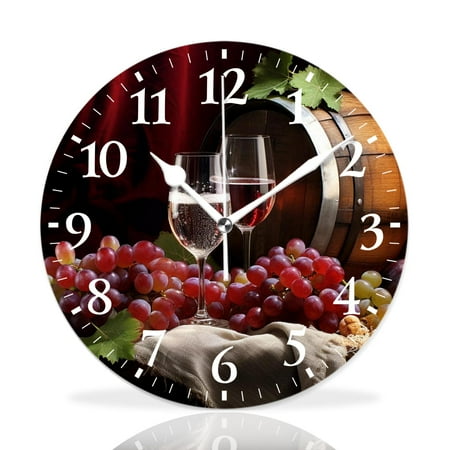 MEOSLZUT 12 inch Round Wall Clock,Red White Wine Bottle Glass Art,Silent Non-Ticking Wall Clock Decor for Home Office Kitchen Living Room Bedroom