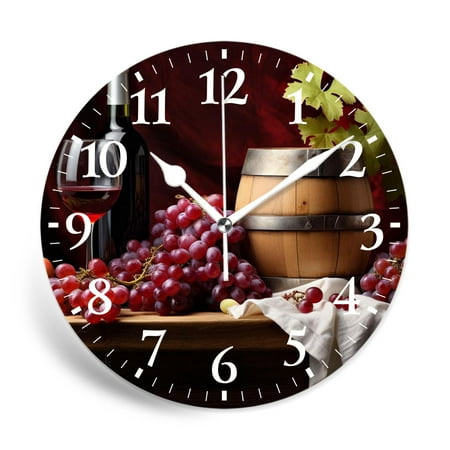 MEOSLZUT 12 inch Round Wall Clock,Red White Wine Bottle Glass Cute,Silent Non-Ticking Wall Clock Decor for Home Office Kitchen Living Room Bedroom