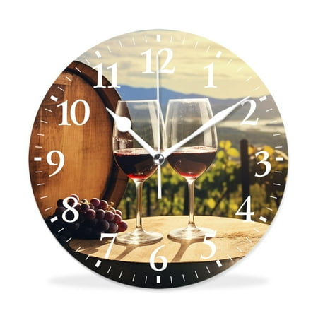 MEOSLZUT 12 inch Round Wall Clock,Red Wine Bottle Glass Grape Beautiful,Silent Non-Ticking Wall Clock Decor for Home Office Kitchen Living Room Bedroom