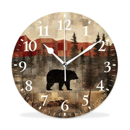 MEOSLZUT 12 inch Round Wall Clock,Rustic Lodge Bear Moose Deer Style,Silent Non-Ticking Wall Clock Decor for Home Office Kitchen Living Room Bedroom