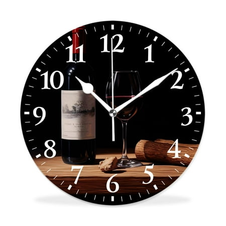 MEOSLZUT 12 inch Round Wall Clock,Wine Bottles Glass Oak Barrel Colorful,Silent Non-Ticking Wall Clock Decor for Home Office Kitchen Living Room Bedroom