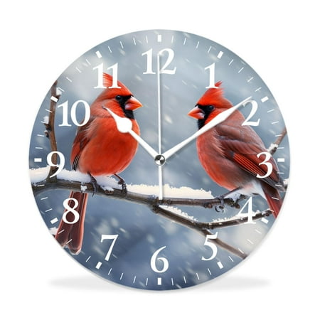 MEOSLZUT 12 inch Round Wall Clock,Winter Cardinals Creative,Silent Non-Ticking Wall Clock Decor for Home Office Kitchen Living Room Bedroom