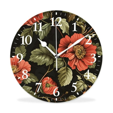 MEOSLZUT 12 inch Round White Wall Clock,Skeletons Hands Holding Sunflower Charming,Silent Non-Ticking Wall Clock Decor for Home Office Kitchen Living Room Bedroom