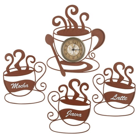 Metal Coffee Wall Art and Clock Set