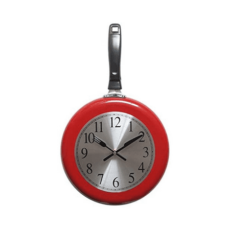 Metal Wall Clock, 10 Inch Frying Pan Kitchen Wall Clock Home Decor - Kitchen Themed Unique Wall Clock with Screwdriver 25 * 45 * 4.8CM Red