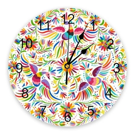 Mexican Colorful Birds And Flowers Wall Clock Large Modern Kitchen Dinning Round Wall Clocks Bedroom Silent Hanging Watch