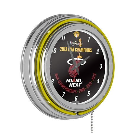 Miami Heat 2013 NBA Champions Retro Neon Analog Wall Clock with Pull Chain