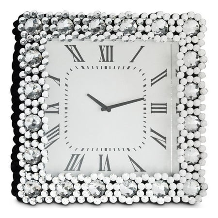 Michael Amini Montreal Mirrored Square Crystal Wall Clock