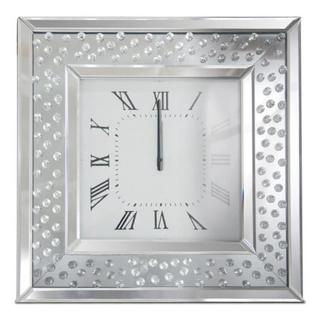 Michael Amini Montreal Mirrored Square Wall Clock with Crystals