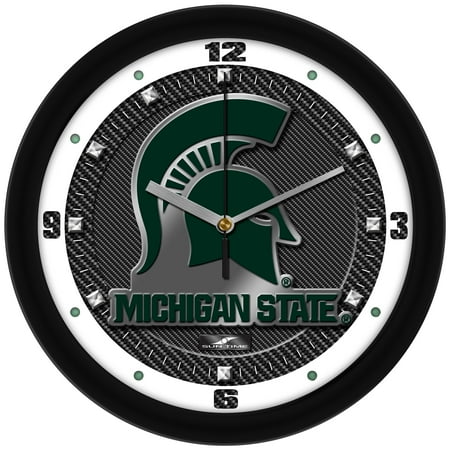 Michigan State Spartans 11.5'' Suntime Premium Glass Face Carbon Fiber Wall Clock