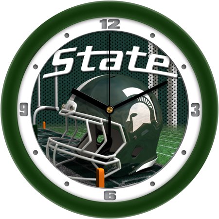 Michigan State Spartans 11.5'' Suntime Premium Glass Face Football Helmet Wall Clock