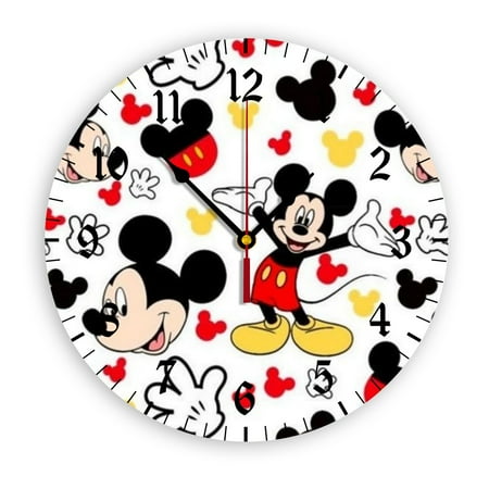 Mickey Mouse Cartoon Wall Clock with Clear Glass Dial Silent and Non-Ticking, Suitable for Bedroom, Office, School, Home and Living Room as a Gift Or Decoration, Large Size 12 Inches