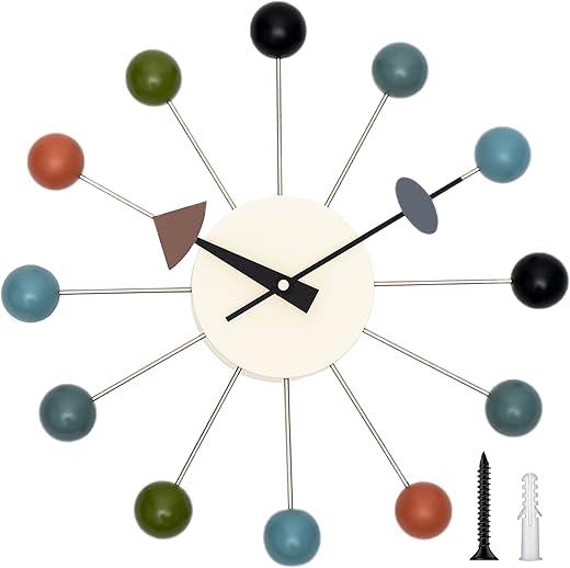 Mid Century Wall Clock -Replica George Nelson Ball Clock for Retro Modern Decor (Multicolor 13)