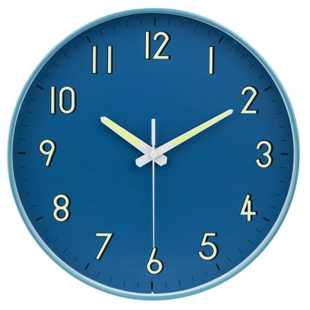 Midnight Blue Wall Clock with Silent Non Ticking Movement and Glow in The Dark Numbers and Hands by Timely Furnishings