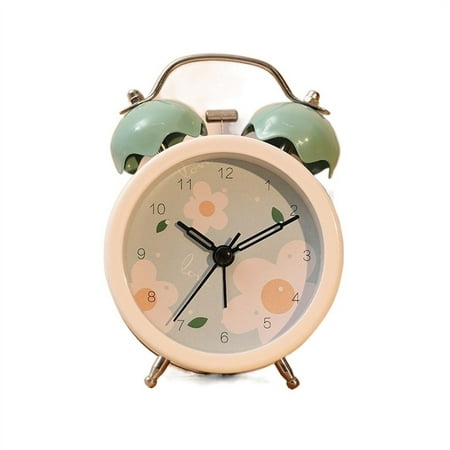 Mini Cartoon Flower Twin Bell Loud Alarm Clock, Silent Desk Clock for Heavy Sleepers Adults, Battery Operated for Table, Bedroom, Bedside, Room Decor