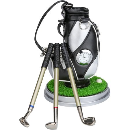 Mini Desktop Aluminum Alloy Golf Bag Pen Holder With Golf Pens Clock 6-Piec