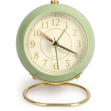 MINKUROW Small Alarm Clocks,Classic Retro Analog Cute Simple Design Small Desk Clock with No-Ticking Battery Operated Silent Backlight for Kids/Bedroom/Bedside Desktop/Kitchen/Travel Green