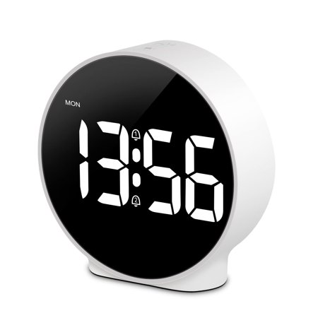 MINKUROW Small Digital Alarm Clock LED Desk Travel Electronic Clock Dual Alarm Snooze Dimmable Day Set 12/24H Week Display 4inch White