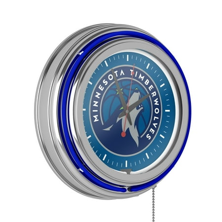 Minnesota Timberwolves Logo Retro Neon Analog Wall Clock with Pull Chain