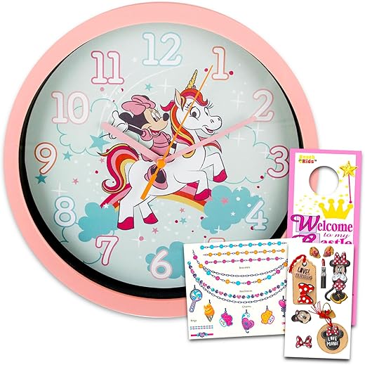 Minnie Mouse Wall Clock - Disney Room Decor Bundle with 10 Minnie Wall Clock for Girls Bedroom Plus Stickers for Kids, Adults | Disney Gifts