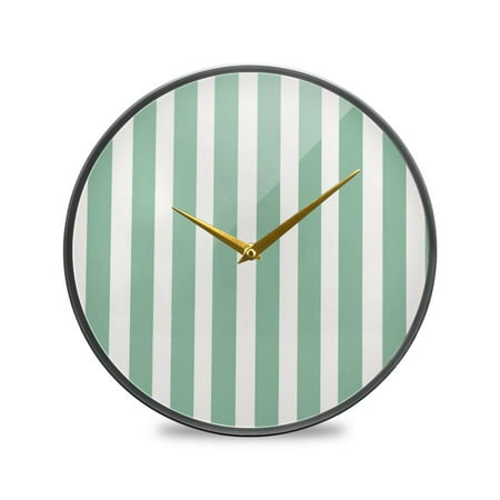 Mint Green Narrow Stripes Acrylic Round Clock Battery Operated Gold Pointer No Numbers Home Decor for Bedroom Office Study 9.5 Diameter