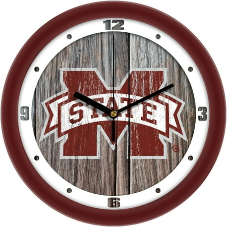 Mississippi State Bulldogs 11.5'' Suntime Premium Glass Face Weathered Wood Wall Clock