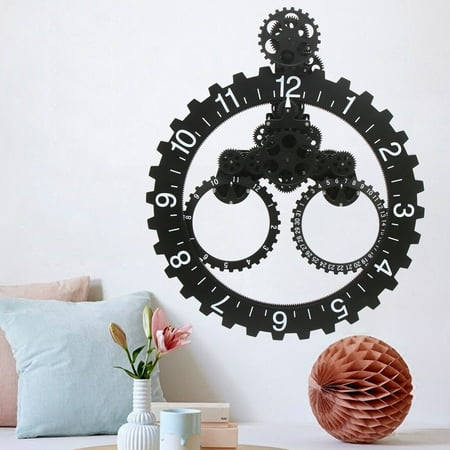 Miumaeov 3D Rotary Modern Gear Mechanical Wall Clock Black Wall Clock for Home Decor Silent Quartz Industrial Gears Clock 27